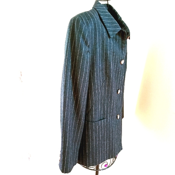 Vintage 100% Wool Blazer Jacket sz 16 Pinstripe Pockets Asphalt Gray - Picture 6 of 17